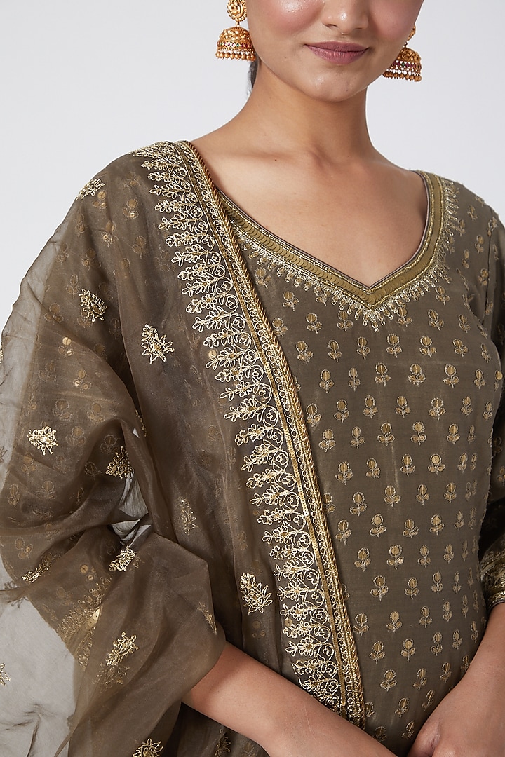 Beige Gold Cotton Embroidered Gharara Set by Megha & Jigar at Pernia's Pop Up Shop