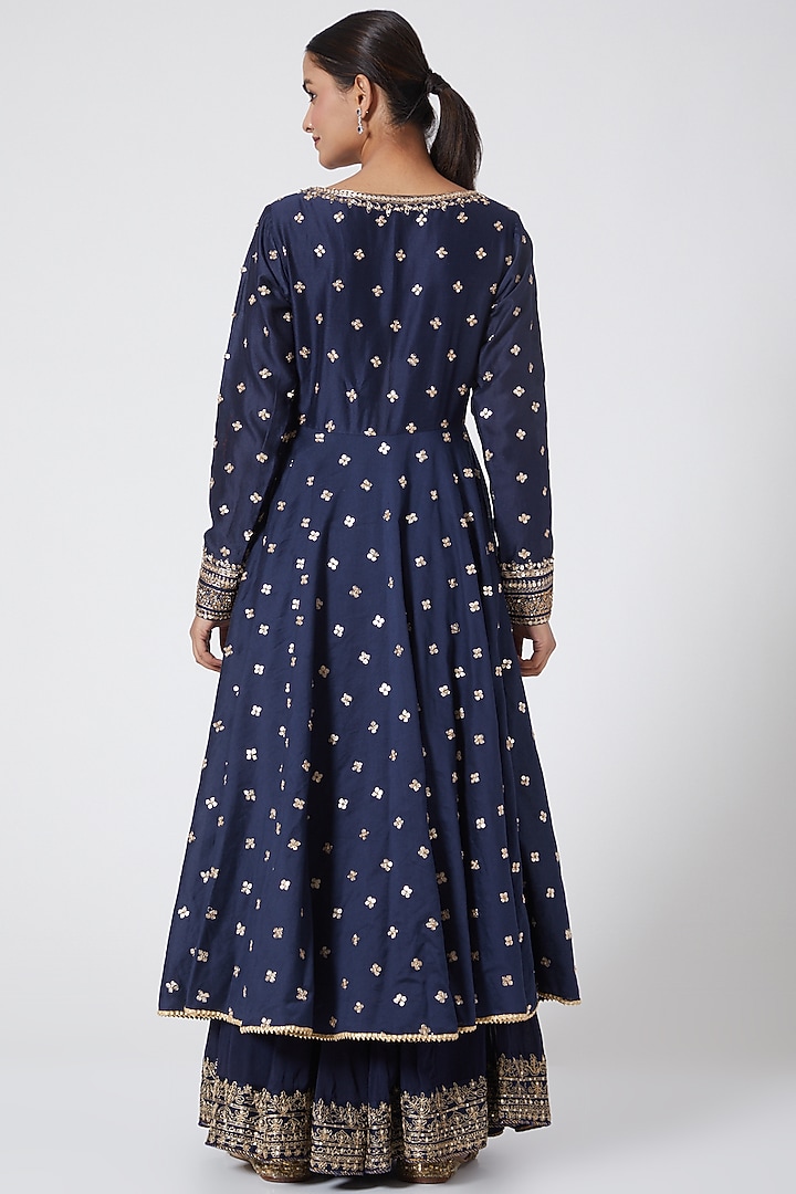 Blue Embroidered Wedding Sharara Set by Megha & Jigar at Pernia's Pop Up Shop