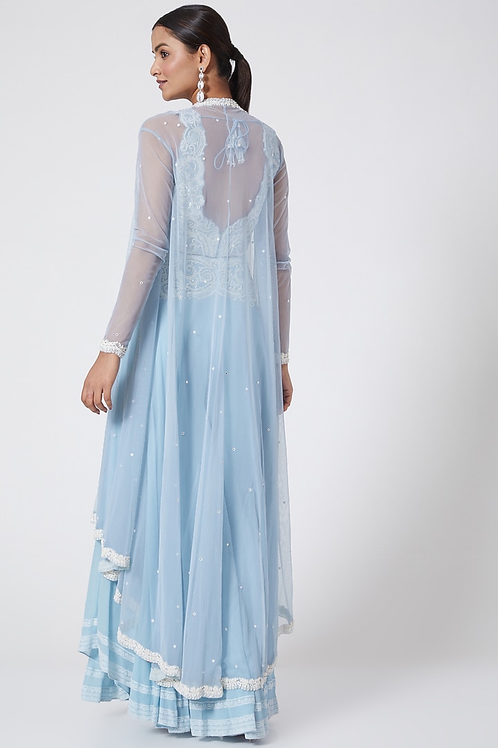 Powder Blue Embroidered Georgette Sharara Suit