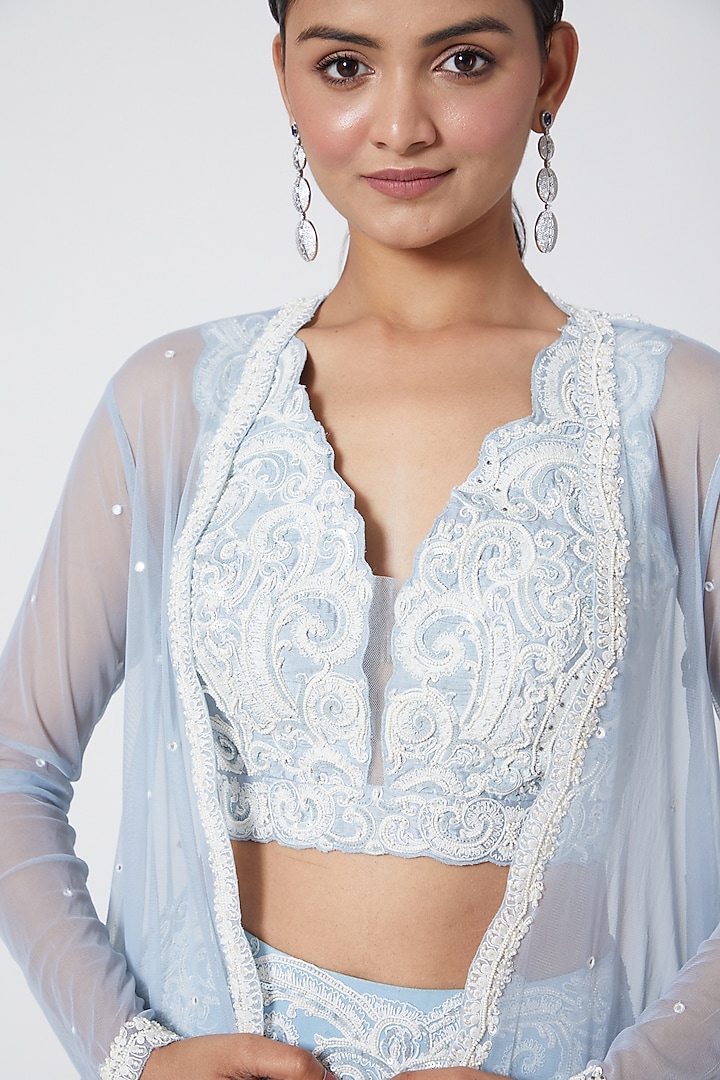 Powder Blue Embroidered Wedding Sharara Set by Megha &&nbsp;Jigar at Pernia's Pop Up Shop