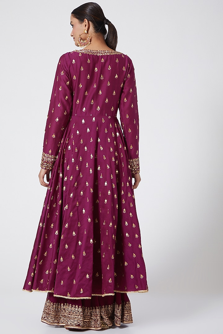 Wine Embroidered Wedding Sharara Set by Megha & Jigar at Pernia's Pop Up Shop