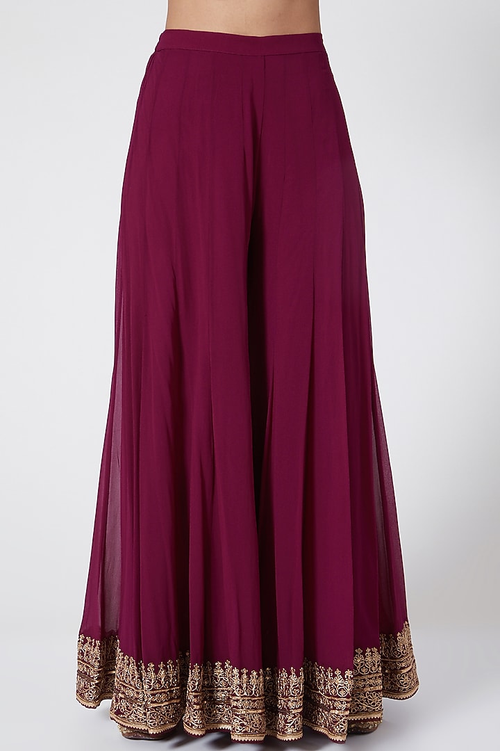 Wine Embroidered Wedding Sharara Set by Megha & Jigar at Pernia's Pop Up Shop