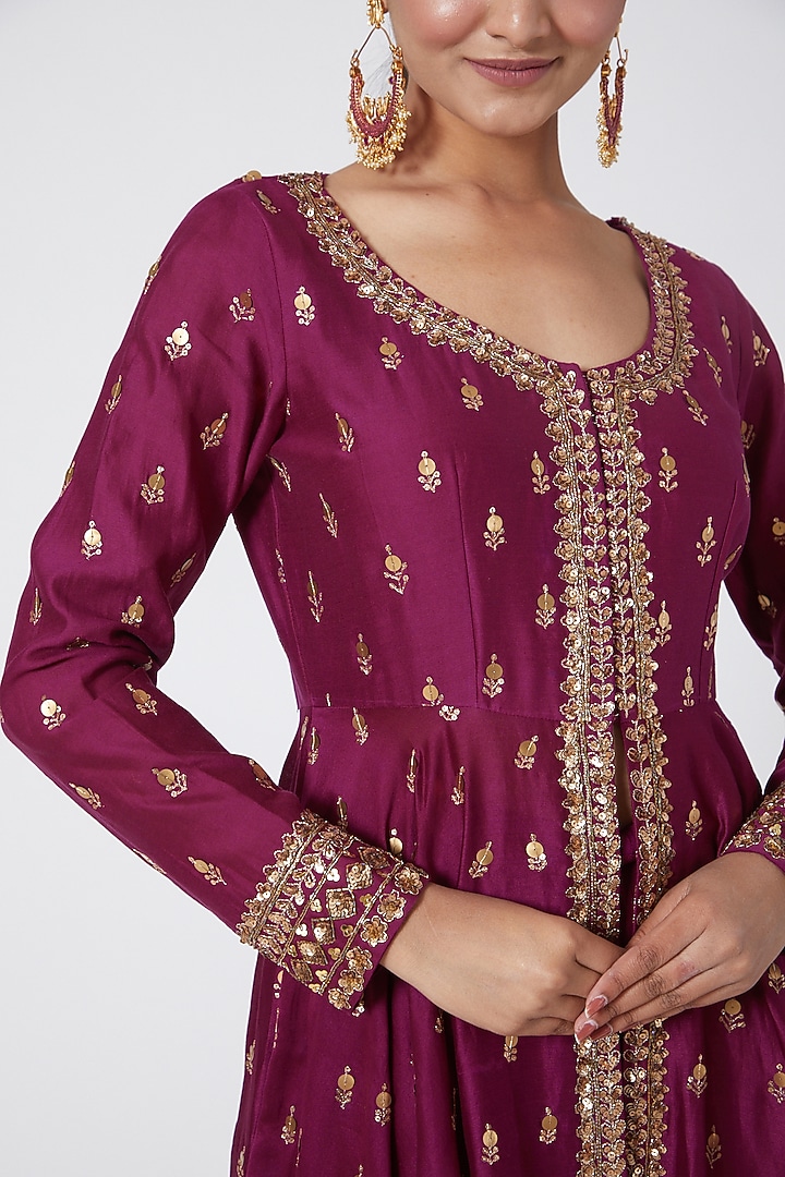 Wine Embroidered Wedding Sharara Set by Megha & Jigar at Pernia's Pop Up Shop
