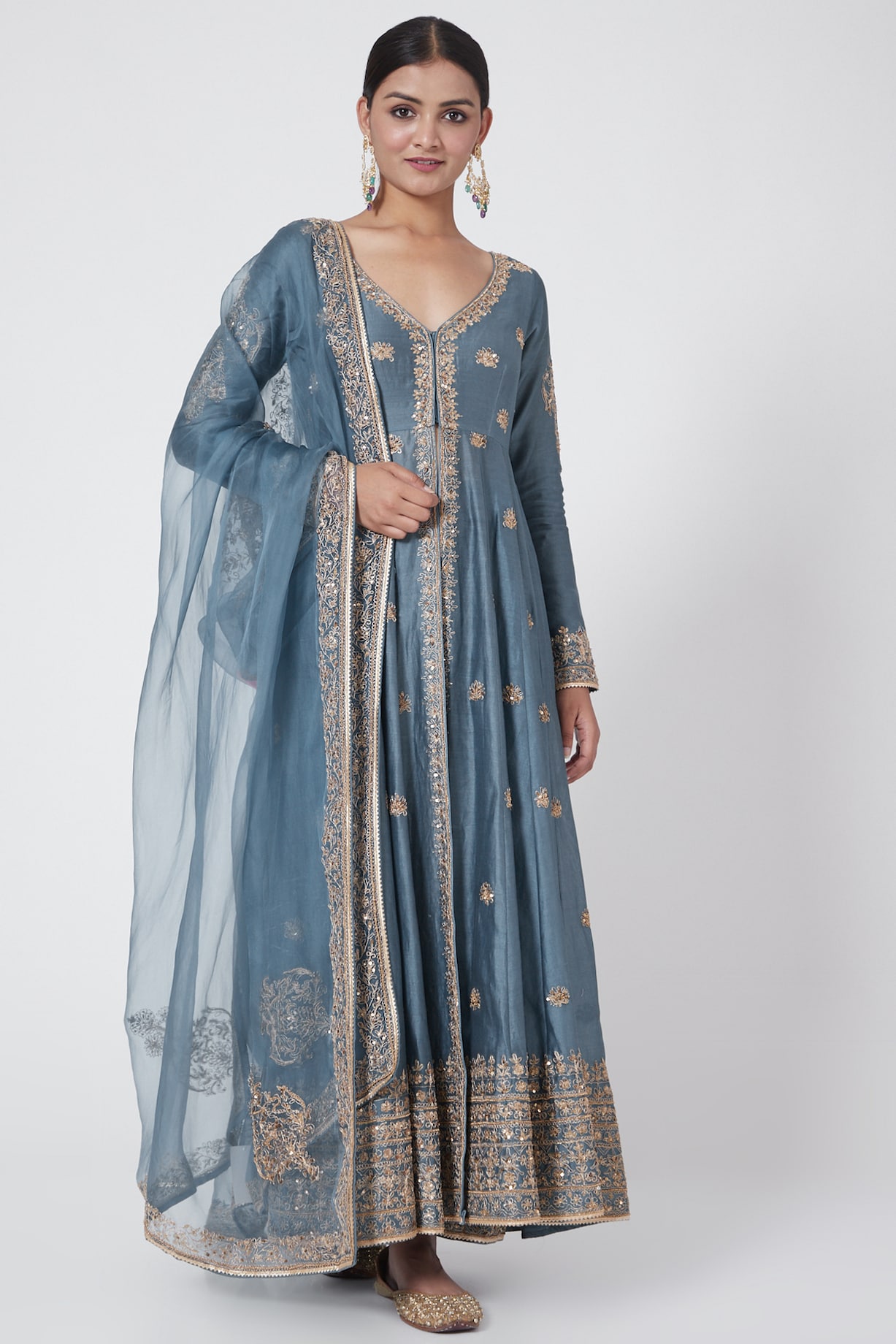 Dusty Blue Embroidered Jacket Kurta Set by Megha & Jigar at Pernia's Pop Up Shop 2026 Dusty Blue Embroidered Jacket Kurta Set by Megha & Jigar at Pernia's Pop Up Shop 2026
