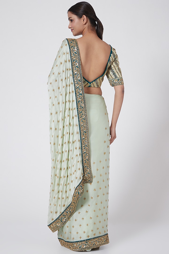 Mint & Dark Green Embroidered Wedding Saree Set by Megha & Jigar at Pernia's Pop Up Shop