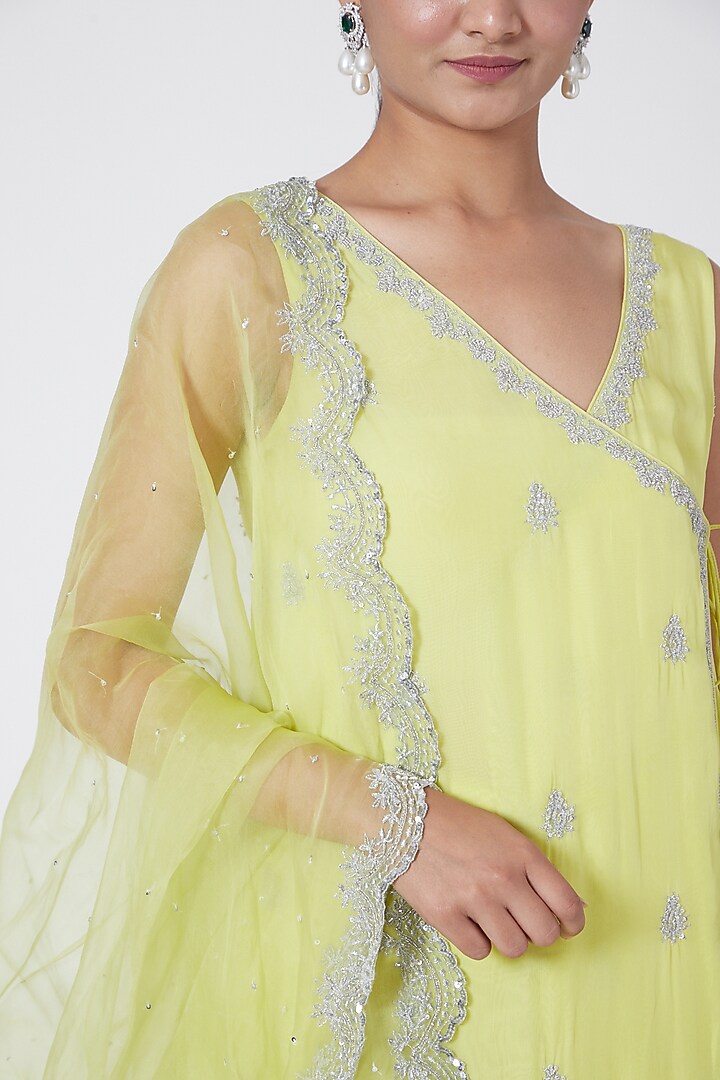 Lime Yellow Embroidered Wedding Sharara Set by Megha & Jigar at Pernia's Pop Up Shop