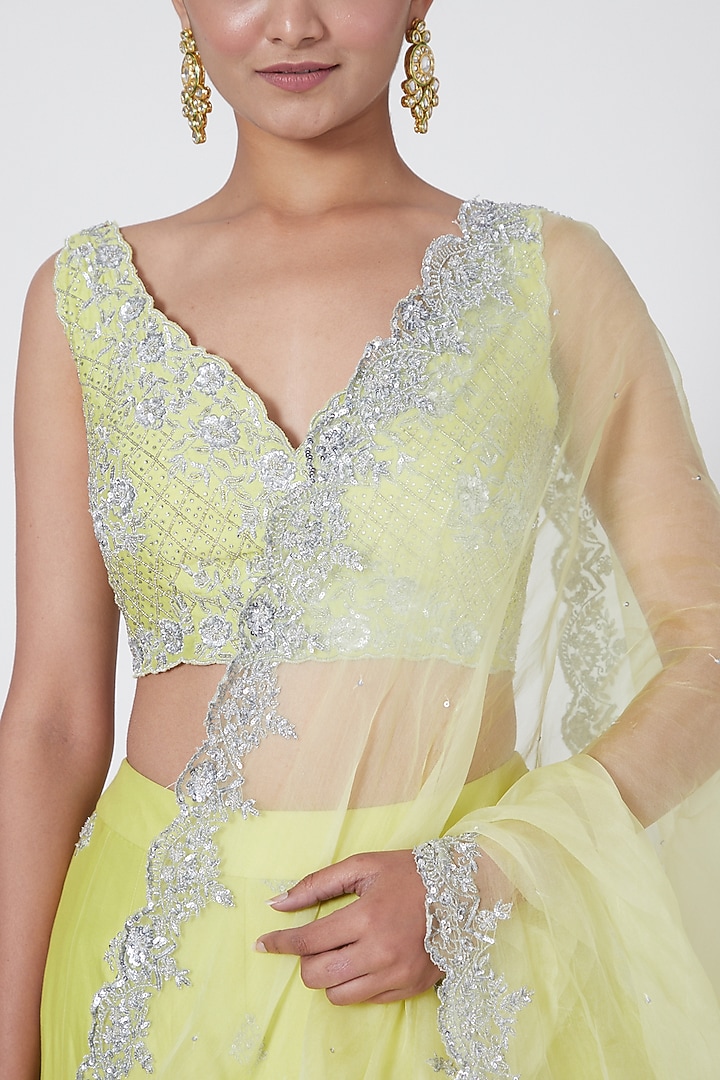 Lime Yellow Embroidered Wedding Lehenga Set by Megha & Jigar at Pernia's Pop Up Shop