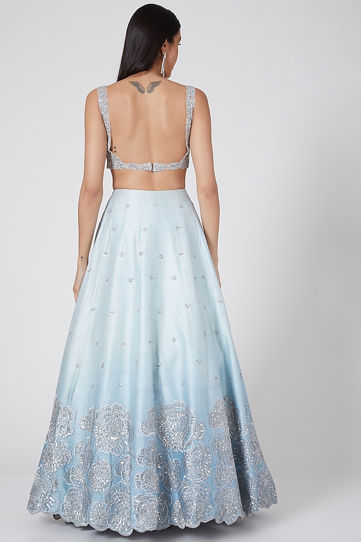 Sky Blue Ombre Embroidered Wedding Lehenga Set by Megha & Jigar at Pernia's Pop Up Shop