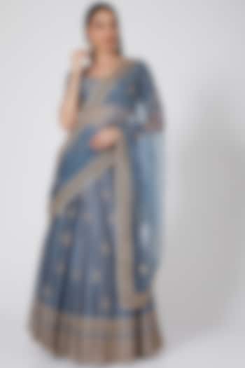 Dusty Blue Embroidered Lehenga Set by Megha & Jigar