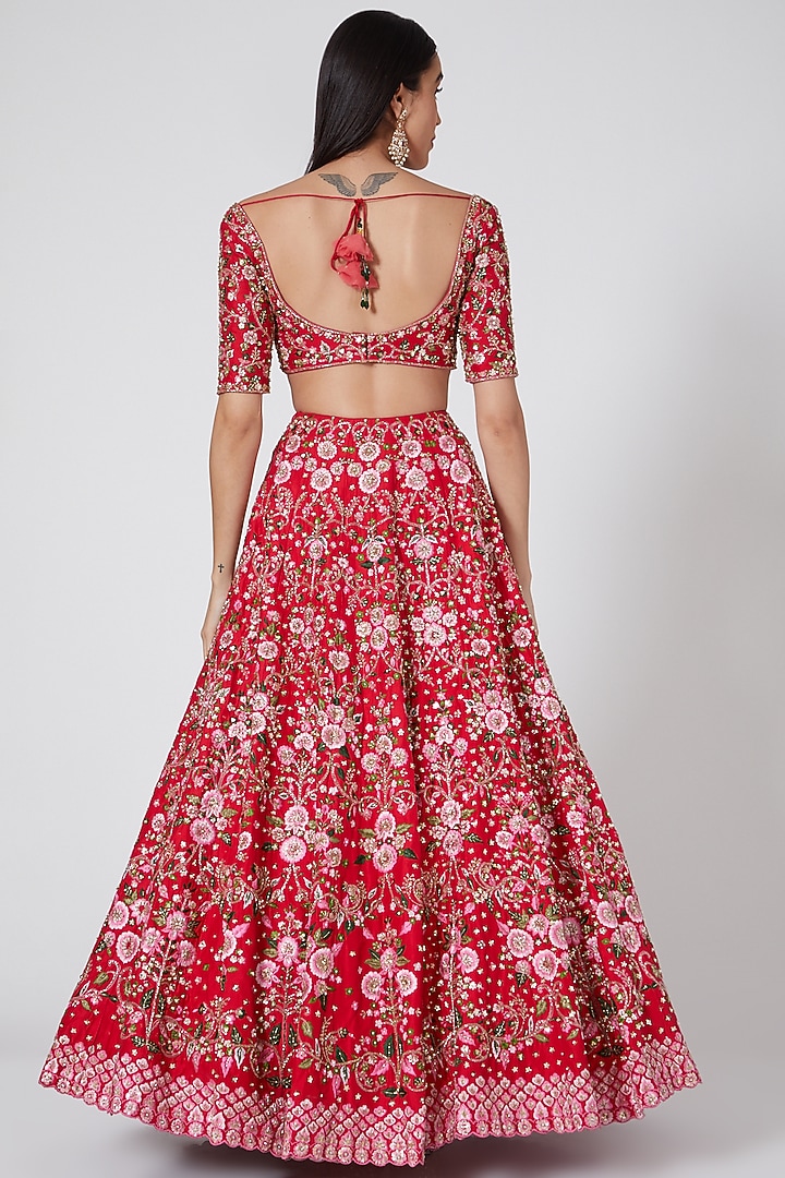 Red Embroidered Bridal Lehenga Set by Megha & Jigar at Pernia's Pop Up Shop