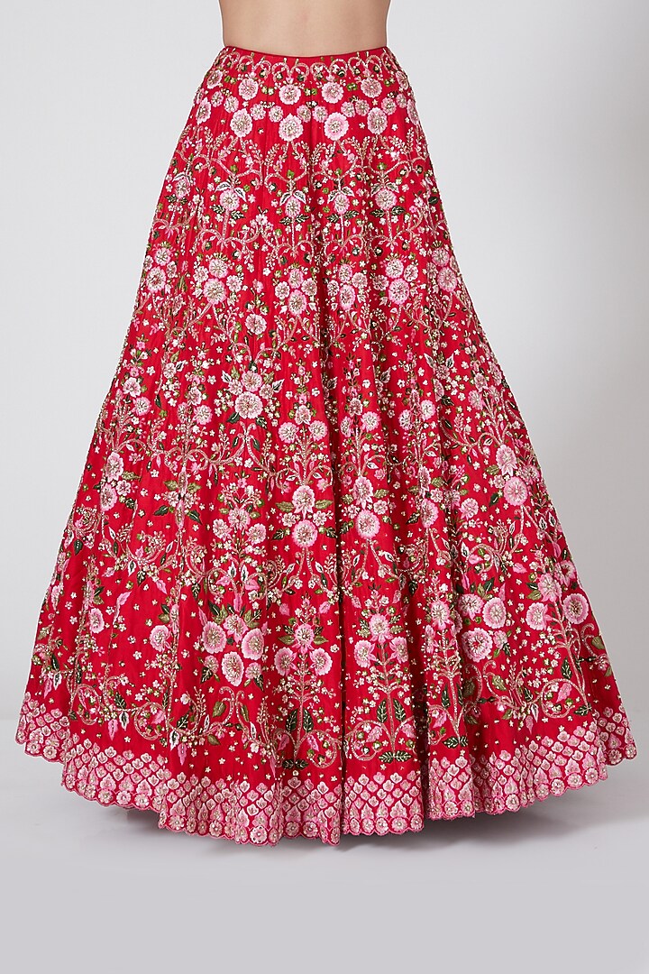 Red Embroidered Bridal Lehenga Set by Megha & Jigar at Pernia's Pop Up Shop