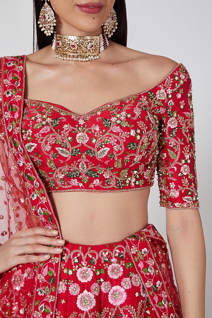 Red Embroidered Bridal Lehenga Set by Megha & Jigar at Pernia's Pop Up Shop