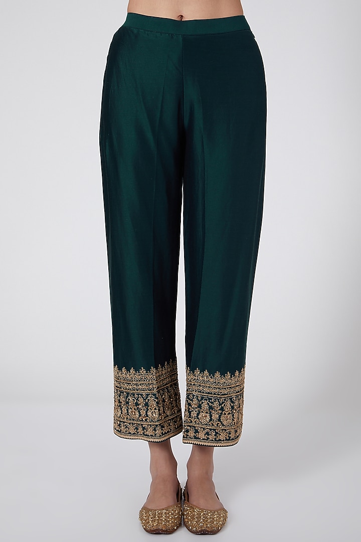 Bottle Green Embroidered Jacket Set by Megha & Jigar at Pernia's Pop Up Shop