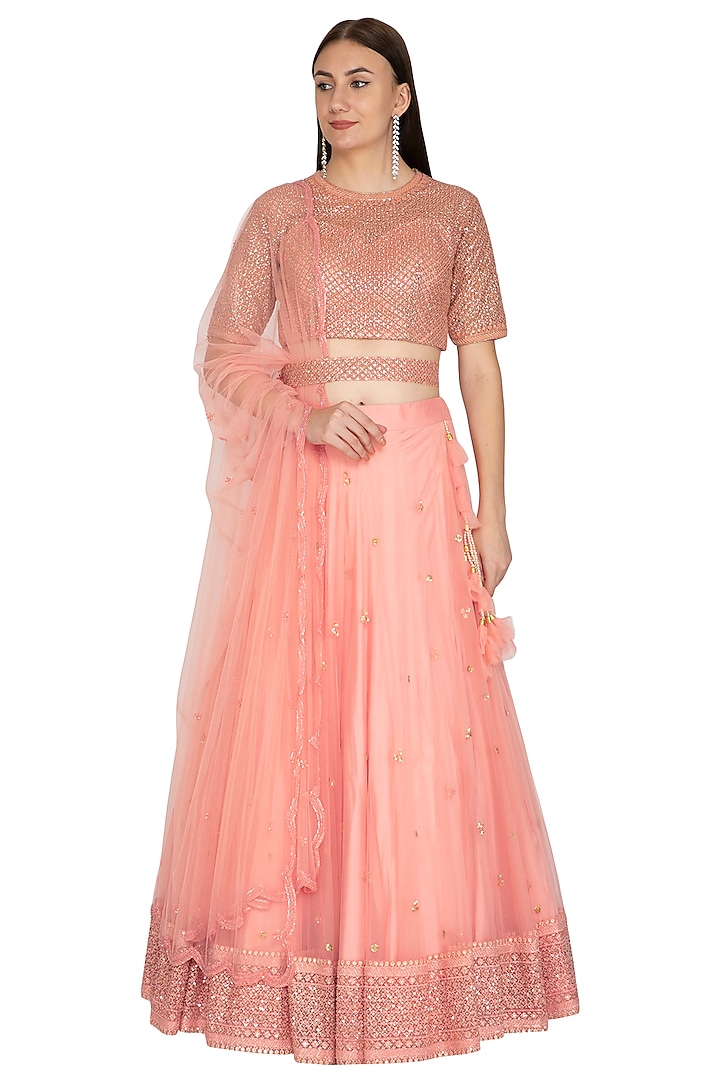 Candy Pink Embroidered Lehenga Set by Megha & Jigar