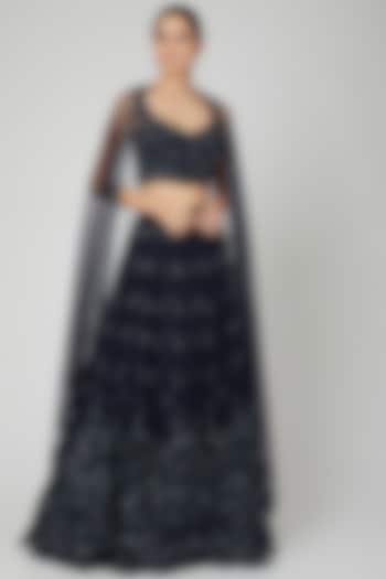 Midnight Blue Embroidered Wedding Lehenga Set by Megha & Jigar at Pernia's Pop Up Shop