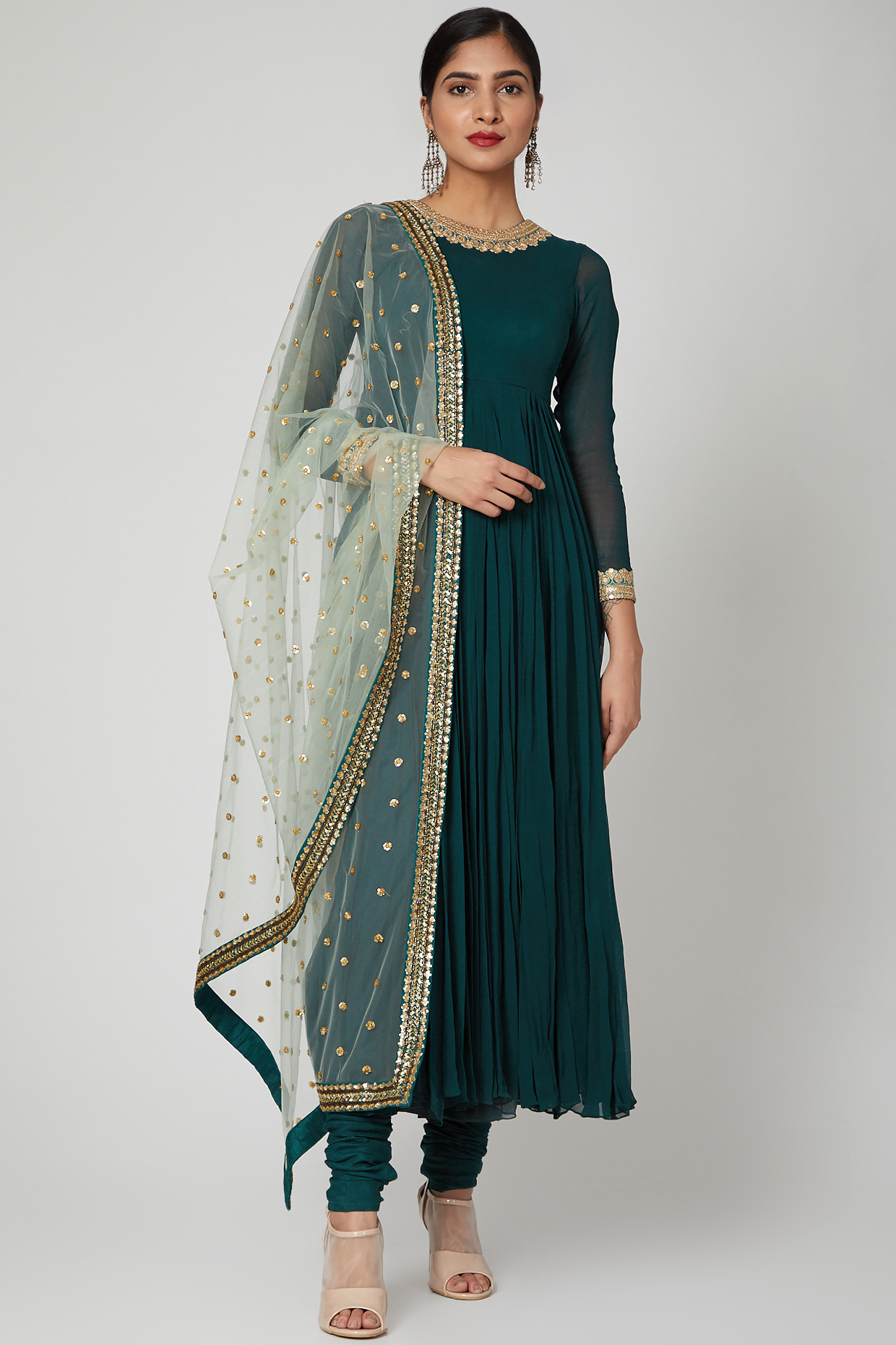Emerald Green Embroidered Wedding Anarkali Set by Megha & Jigar at Pernia's Pop Up Shop