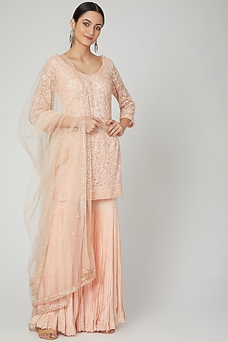 Mauve Embroidered Sharara Set by Megha &&nbsp;Jigar