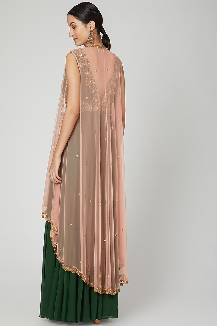 Olive Green Embroidered Jumpsuit With Cape by Megha &&nbsp;Jigar at Pernia's Pop Up Shop