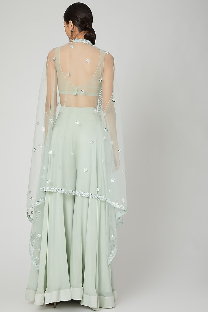 Mint Green Embroidered Wedding Sharara Set by Megha & Jigar at Pernia's Pop Up Shop