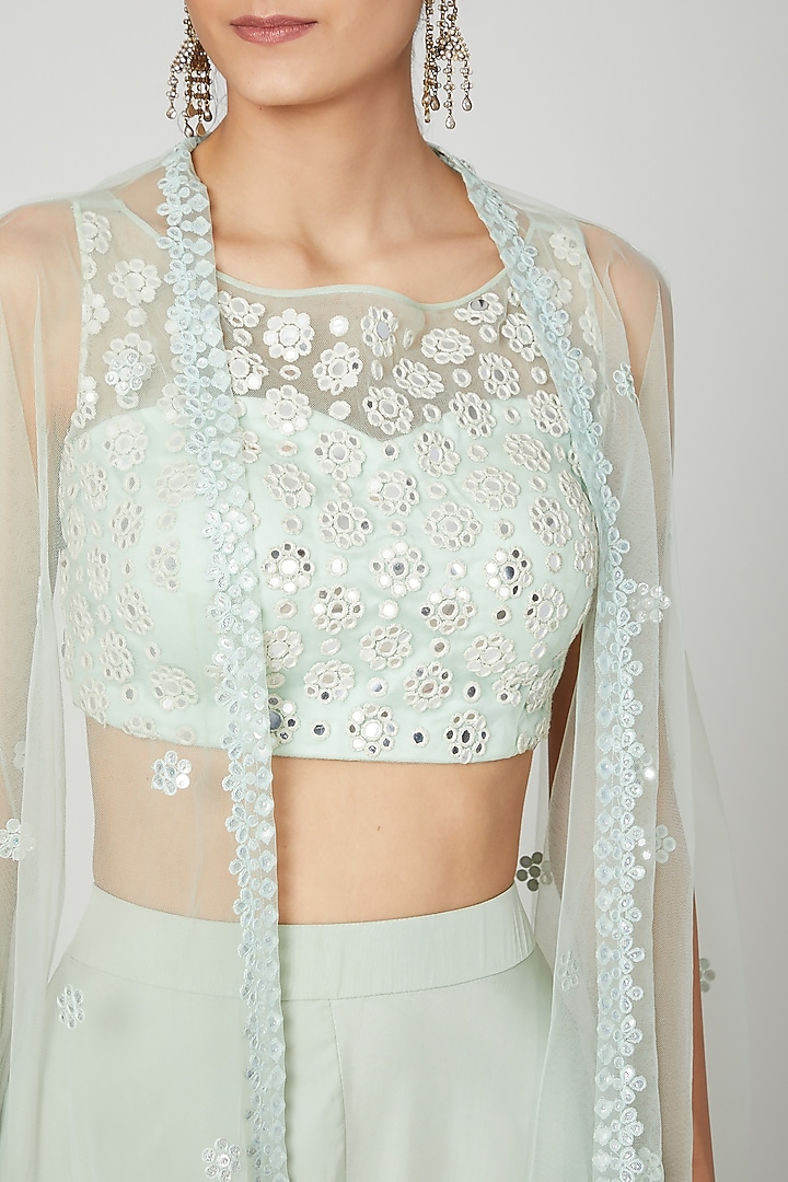 Mint Green Embroidered Wedding Sharara Set by Megha & Jigar at Pernia's Pop Up Shop