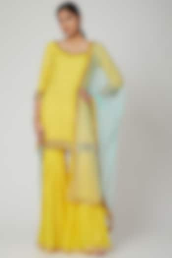 Yellow Embroidered Gharara Set by Megha & Jigar at Pernia's Pop Up Shop