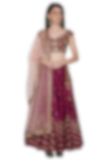 Wine Embroidered Wedding Lehenga set by Megha & Jigar at Pernia's Pop Up Shop