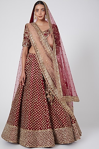 Maroon Embroidered Lehenga Set by Megha &&nbsp;Jigar