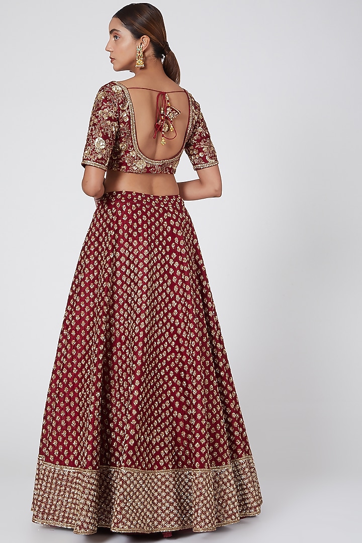 Maroon Embroidered Bridal Lehenga Set by Megha & Jigar at Pernia's Pop Up Shop