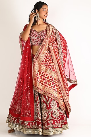 Maroon Aari Embroidered Lehenga Set by Megha &&nbsp;Jigar