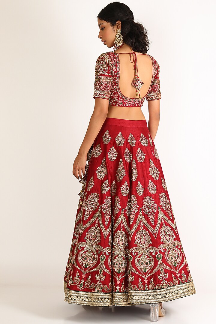 Maroon Aari Embroidered Bridal Lehenga Set by Megha & Jigar at Pernia's Pop Up Shop