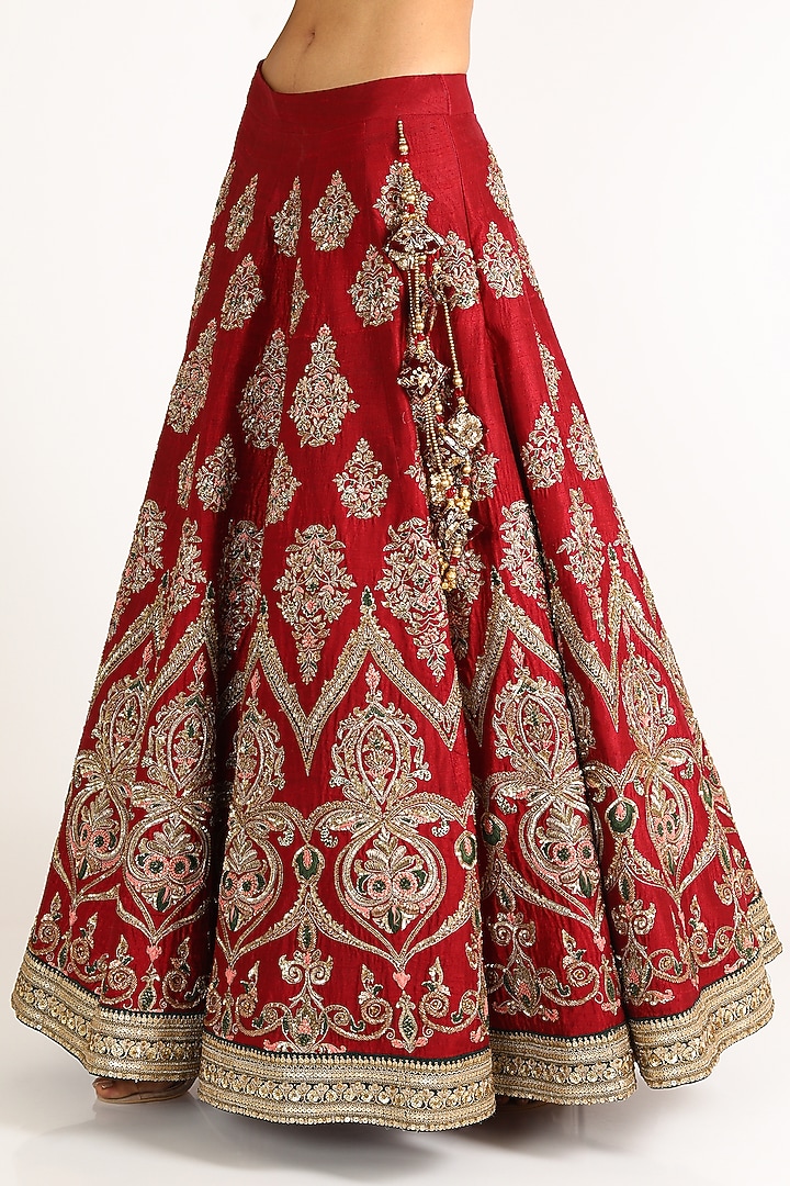 Maroon Aari Embroidered Bridal Lehenga Set by Megha & Jigar at Pernia's Pop Up Shop
