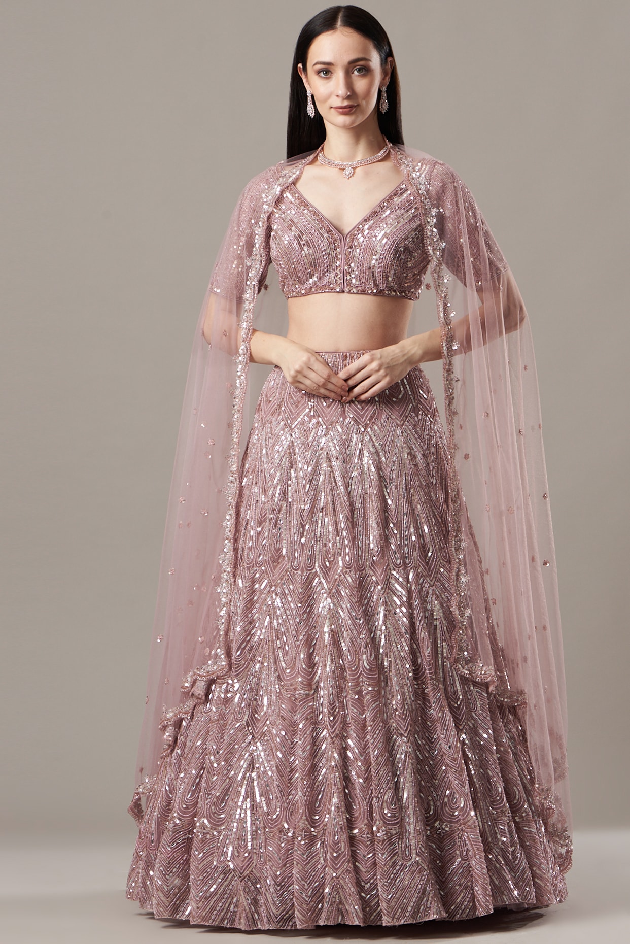 Dusty Rose Pink Embroidered Wedding Lehenga Set by Megha & Jigar at  Pernia's Pop Up Shop 2024