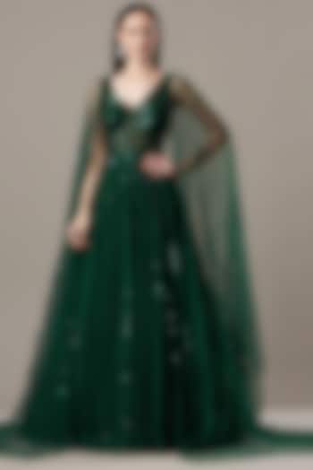 Emerald Green Embroidered Gown by Megha &?Jigar