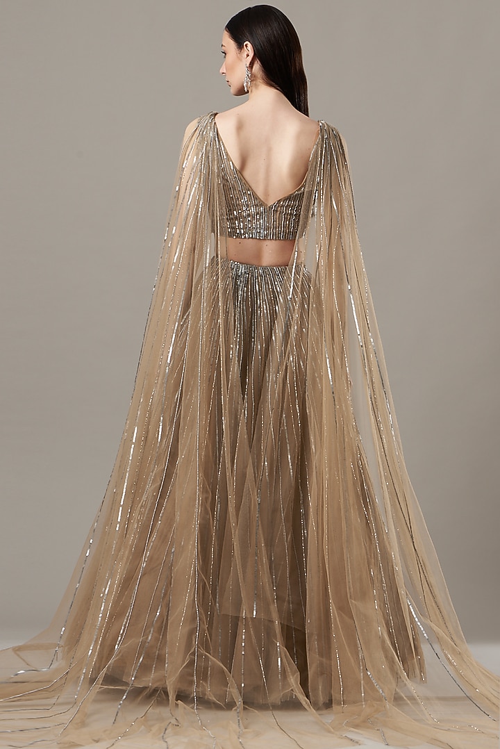 Mouse Grey Embroidered Wedding Lehenga Set by Megha & Jigar at Pernia's Pop Up Shop