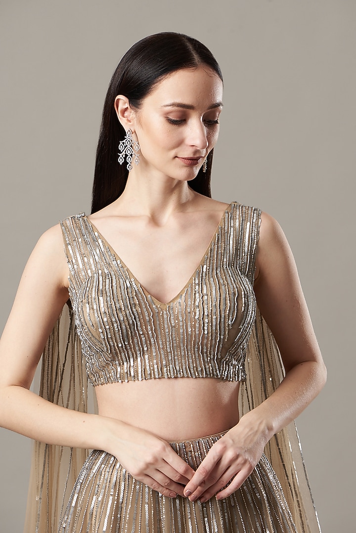 Mouse Grey Embroidered Wedding Lehenga Set by Megha & Jigar at Pernia's Pop Up Shop