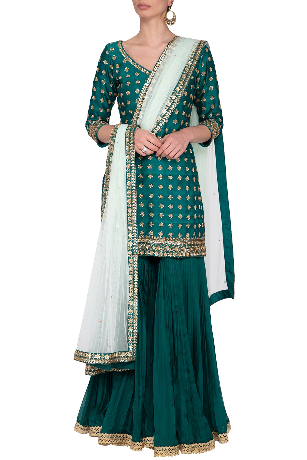 Peacock Blue Embellished Rayon Gharara