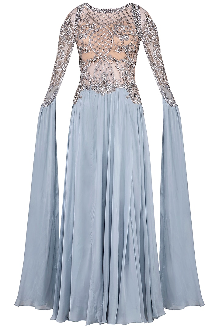 Greyish blue sequins embroidered gown by Megha & Jigar
