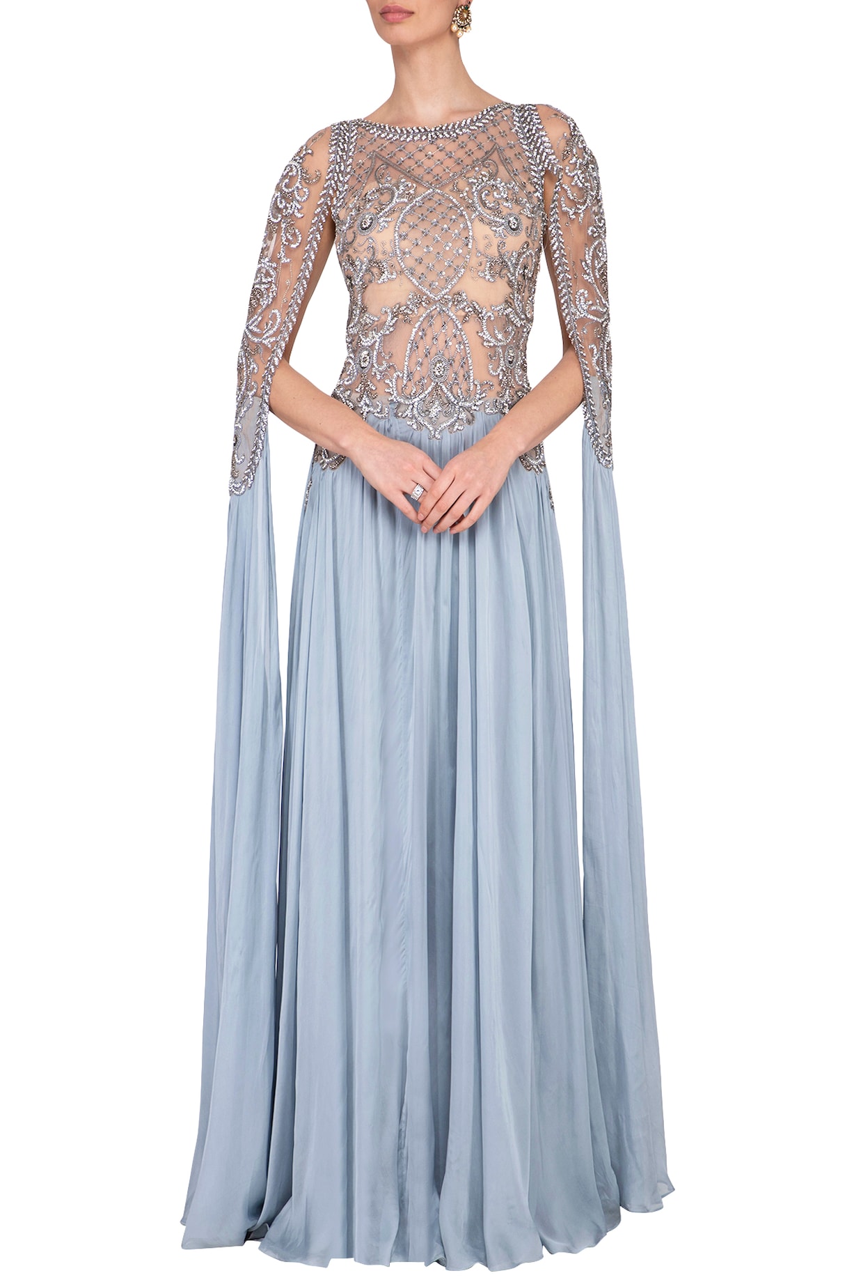 Greyish blue sequins embroidered gown Design by Megha & Jigar at Pernia ...