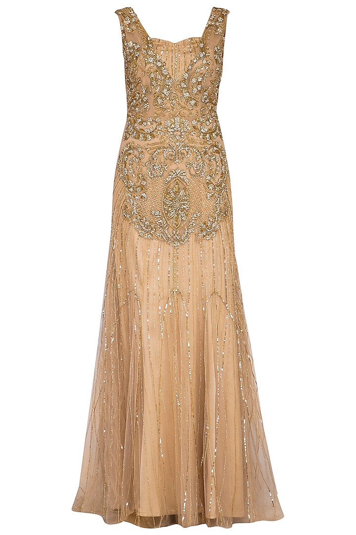 Gold embroidered gown by Megha & Jigar