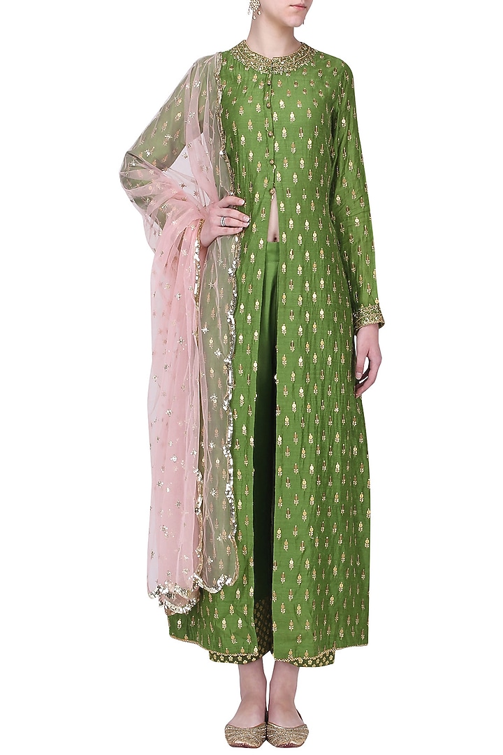 Mehandi green sequins work kurta set available only at Pernia's Pop Up Shop.