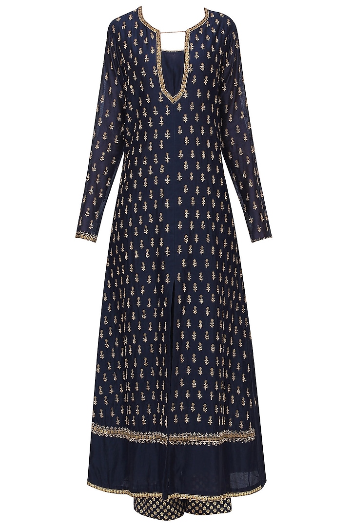 Navy Blue Sequins Work Kurta Set by Megha & Jigar