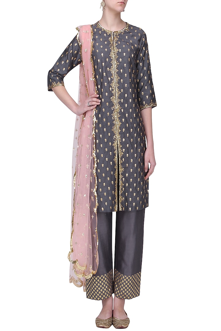 Grey sequins work kurta set available only at Pernia's Pop Up Shop.