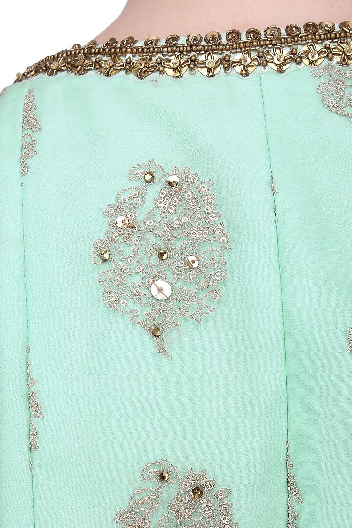 Aqua and pink embroidered Anarkali set available only at Pernia's Pop Up Shop.