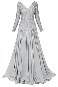 Grey Embroidered flared Gown available only at Pernia's Pop Up Shop. 2024