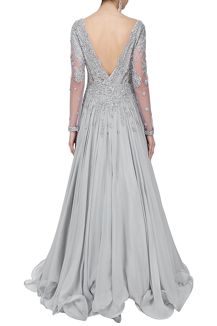 Grey Embroidered flared Gown available only at Pernia's Pop Up Shop.