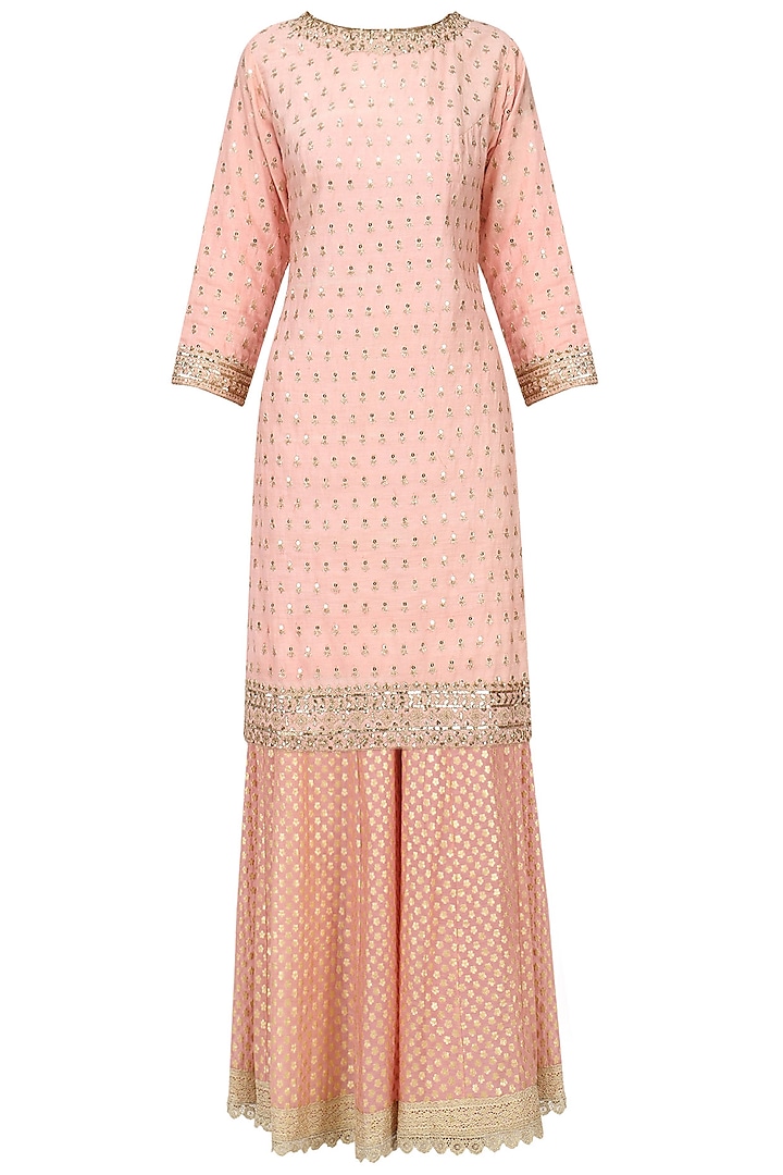 Light Pink Sequins Embroidered Sharara Set by Megha & Jigar