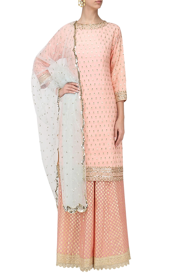 Light pink sequins embroidered sharara set available only at Pernia's Pop Up Shop.