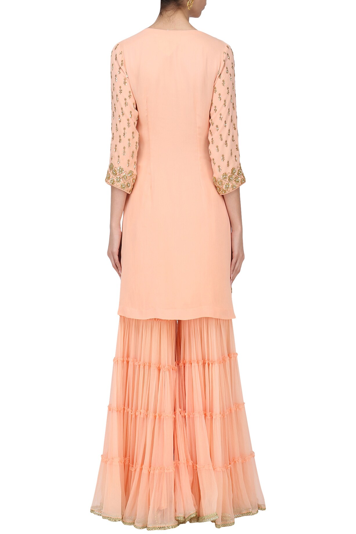 Peach Sequins Cape Sharara Set main image 1