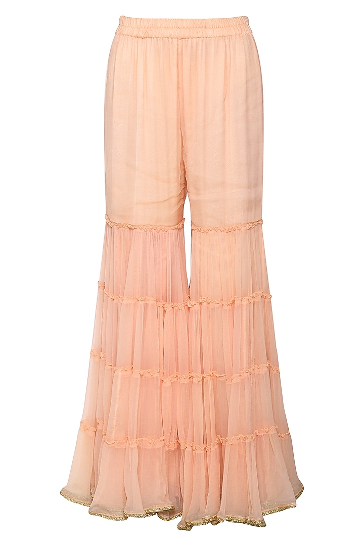 Peach embroidered kurta with gharara pants set available only at Pernia's Pop Up Shop.