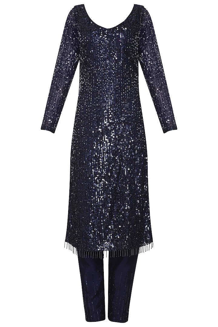 Navy blue embroidered kurta set available only at Pernia's Pop Up Shop.